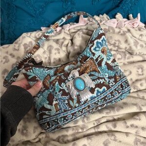 Vera Bradley Blue and Brown Floral Shoulder Bag